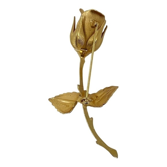 Two Vintage Giovanni Roses Pink & Green Enamel And Gold Tone Brooches Pins - Picture 6 of 7